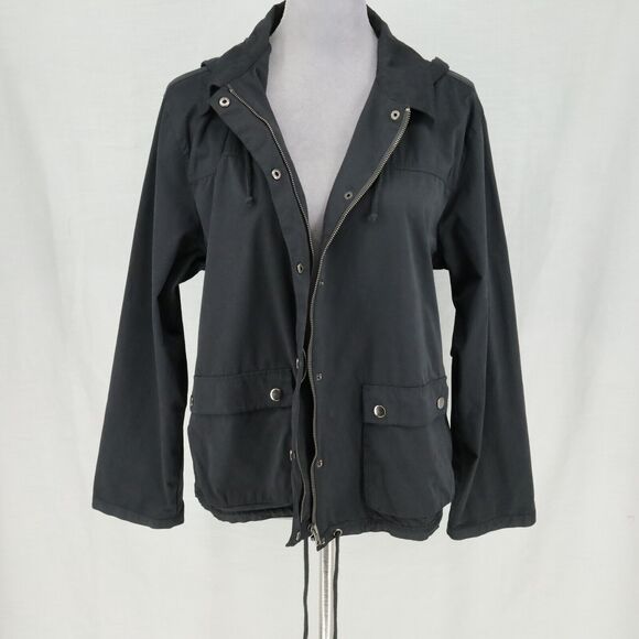 Chicos Jacket 3 Womens XL Black Full Zip Snaps Removable Hood Pockets Drawstring - Picture 7 of 16